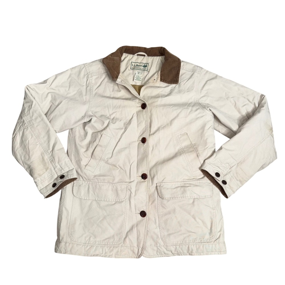 L.L. Bean Adirondack Barn Jacket Women M Beige Good Corduroy Collar Thinsulate